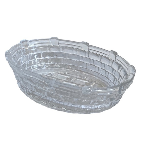 Oval Glass Soap Dish Clear Basketweave Luxury Bath Accessory - Picture 2 of 6